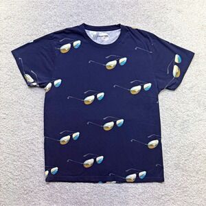 Straight Faded T-Shirt Mens XL Navy Blue Aviator Sunglasses All Over Print
